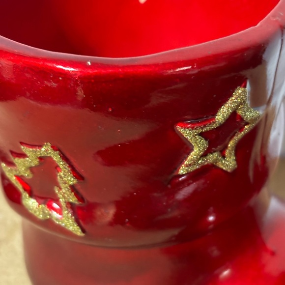 5/$25 Christmas Boot Santa Boot Red Glass Gold Glitter Candy Cane Holder 7x5" - Picture 2 of 5